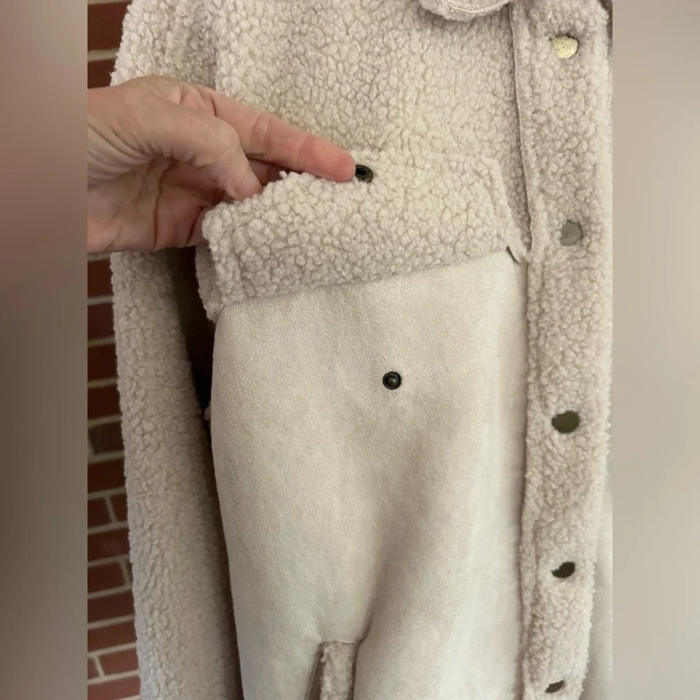12th Tribe Teddy Sherpa Shacket Jacket Cream Beige Cozy Oversized‎ Small